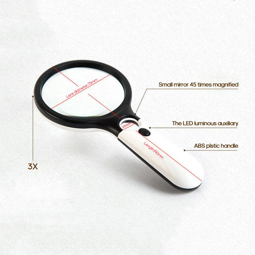 Портативный ручной 3X 45X Лупа с светодиодный светильник увеличительное стекло с высоким увеличением двойной объектив обновленная лупа для пожилых людей