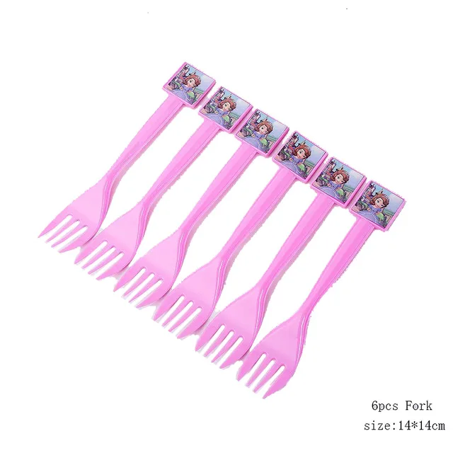 New Disney Sofia Princess Theme Party Disposable Tableware For Decorations Birthday Party Baby Shower Napkin Plate Cup Supplies 6pcs Fork