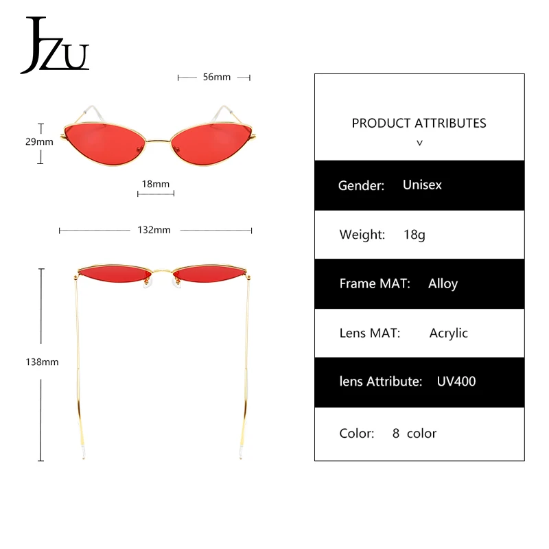 JZU милые Солнцезащитные очки «кошачий глаз» модные, пикантные женские Для женщин металлический каркас Винтаж градиентные солнцезащитные очки женские солнцезащитные очки oculos