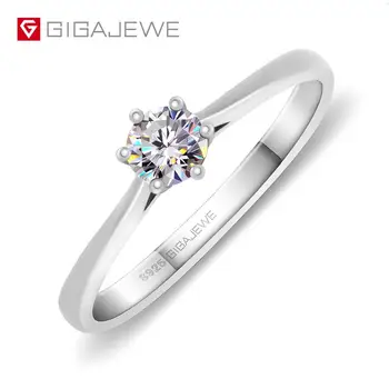 

GIGAJEWE 0.3ct 4mm Round Cut EF VVS1 Moissanite 925 Silver Ring Diamond Test Passed Fashion Love Token Fashion Girlfriend Gift