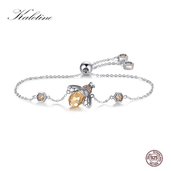 

KALETINE Genuine 925 Sterling Silver Brecelet Dancing Honey Bee Chain Link Women Bracelet Crystal Big Stone Fashion Jewelry 2020