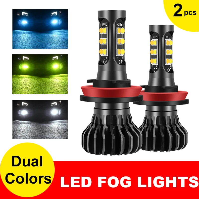 Светодиодные Автомобильные фары 2 шт. противотуманные H8 H9 H11 H7 двухцветные HB3 HB4 9005