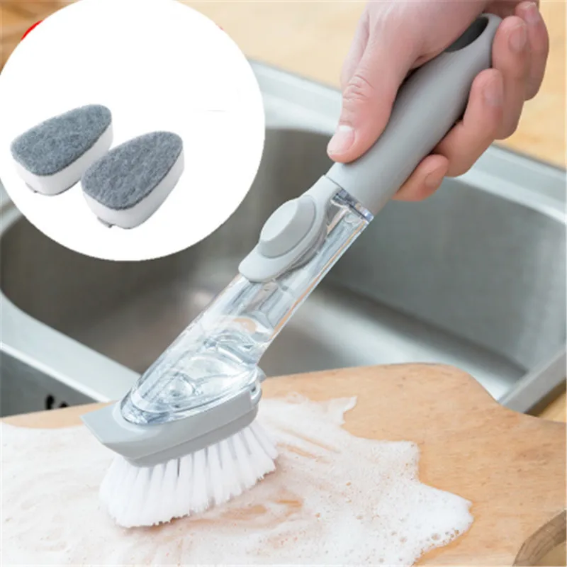 

Long Handle Pot Brush Automatic Liquid Addition Sponge Dish Washing Brush Strong Decontamination Clean Brush Kitchen Tools NS18