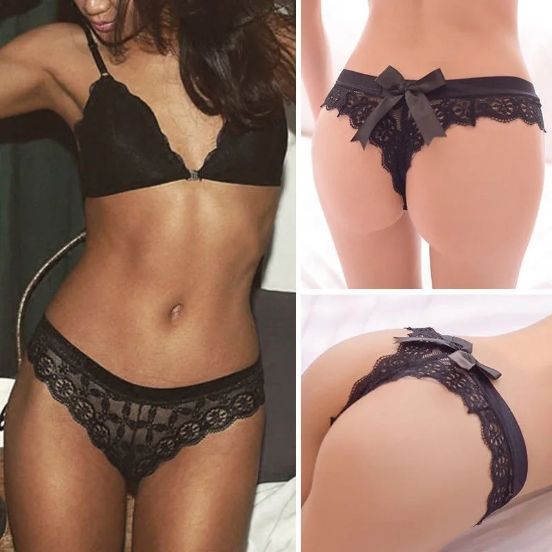 

Sexy burst thong big bow solid color lace translucent sexy triangle panties temptation