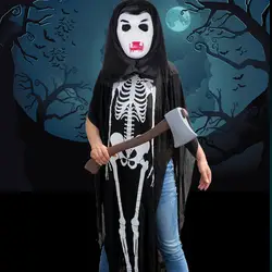Хэллоуин плащ комплект мяч одевания Костюмы забавные одежда с принтом в виде скелета накидка + маска + Ax