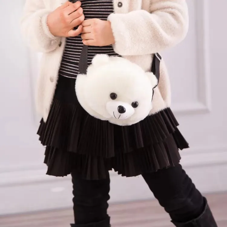 Bear Head Plush Toys CHILDREN'S Single-shoulder Bag Cute Cartoon Girl'S Bag Shoulder Purse