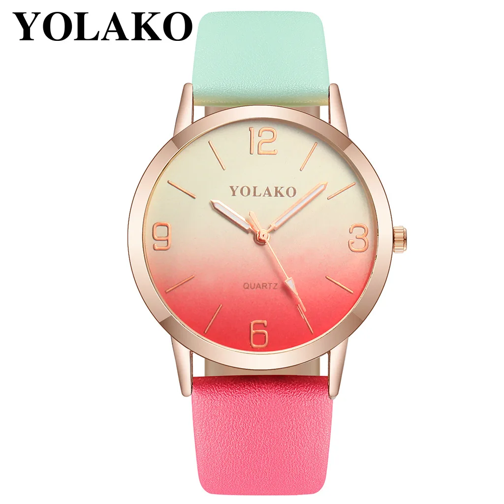 YOLAKO женские часы-браслет кварцевые наручные часы Ретро, дизайн радуги повседневные кожаные женские часы под платье спортивные часы Relogio