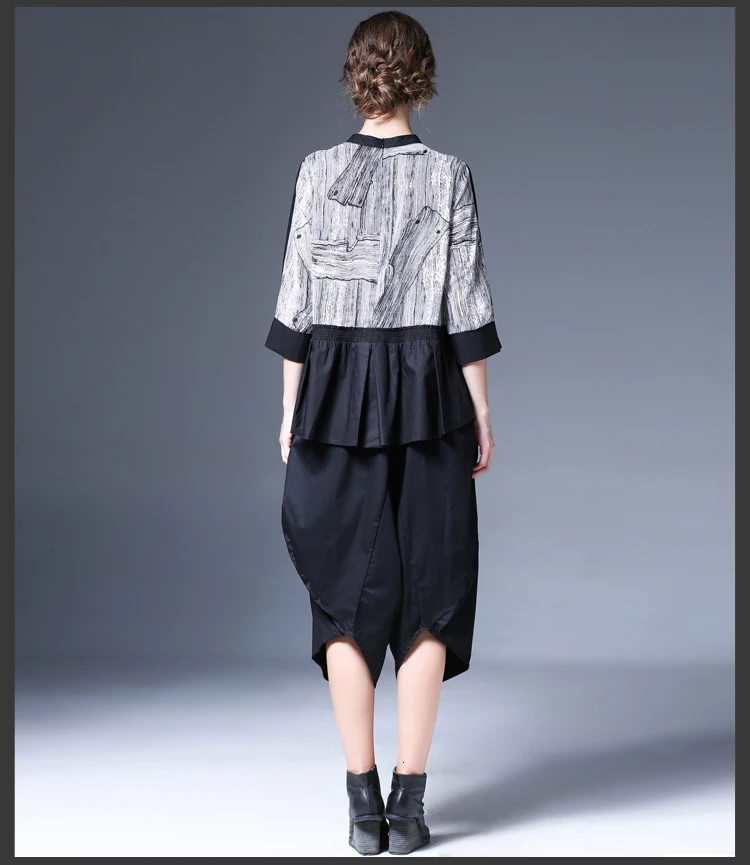 [EAM] Весенняя Новая модная Свободная Женская шифоновая рубашка с рукавом три четверти и оборками YC39701