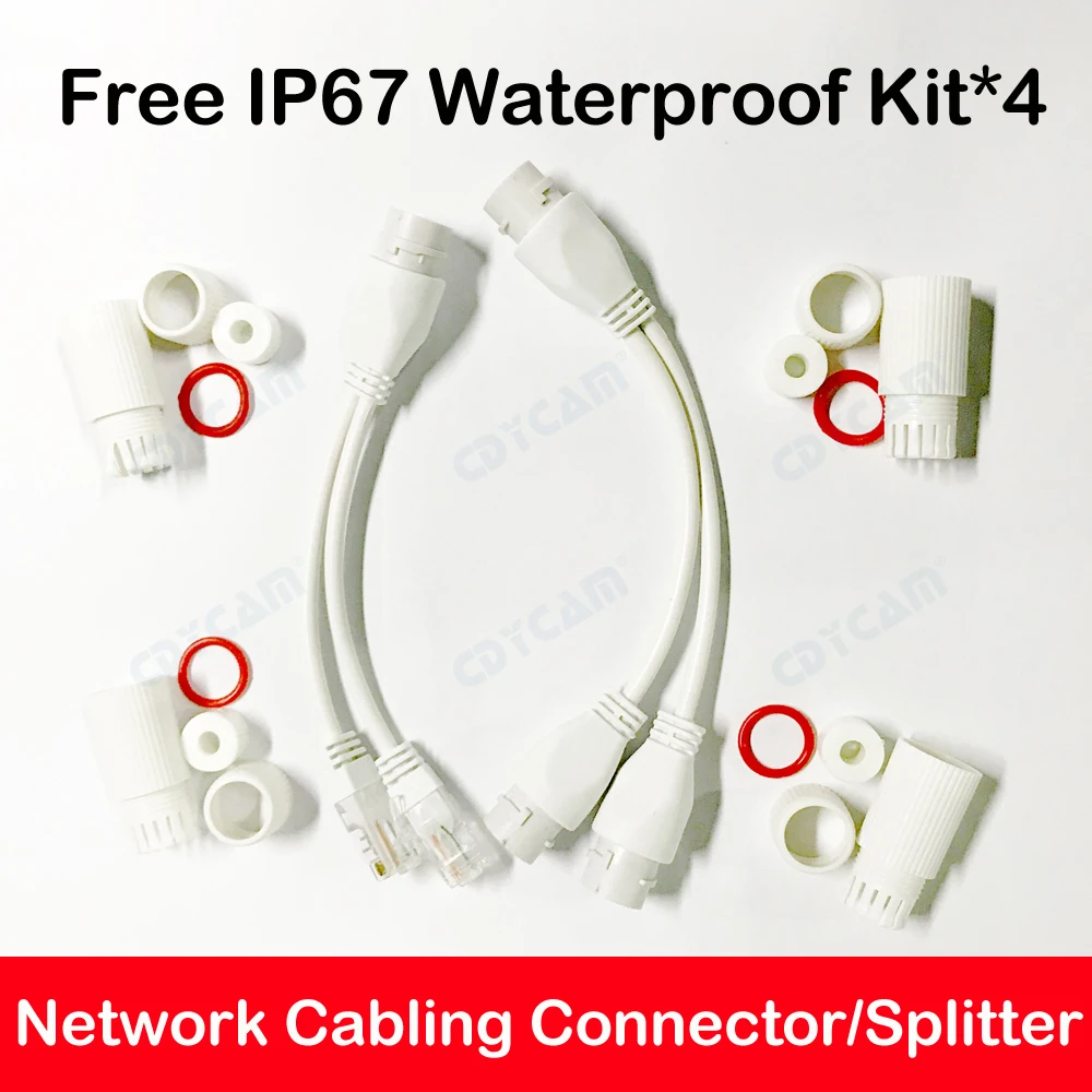 Divisor POE RJ45 2 en 1, Conector de cableado de red para cámara de seguridad, instalar Cámara POE IEEE802.3AT/AF, transmisión impermeable
