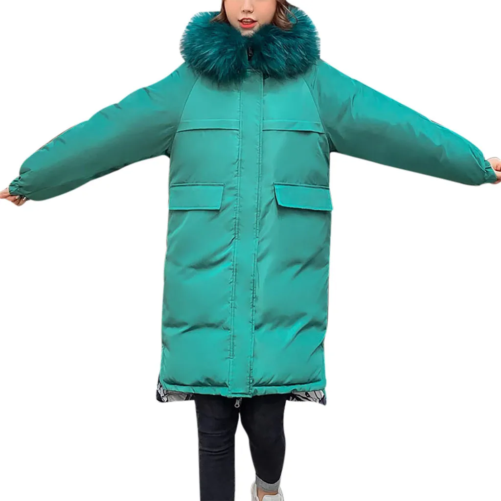 JAYCOSIN, женские модные зимние куртки с капюшоном, длинное теплое пальто, двухсторонняя куртка с принтом, Женская парка, зимние пальто, верхняя одежда - Цвет: Зеленый