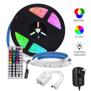 

LED Strip Light RGB 5050 Flexible Ribbon led Light Strip RGB 5M Tape Diode 12V Remote Control Waterproof LED Strip with Adapter