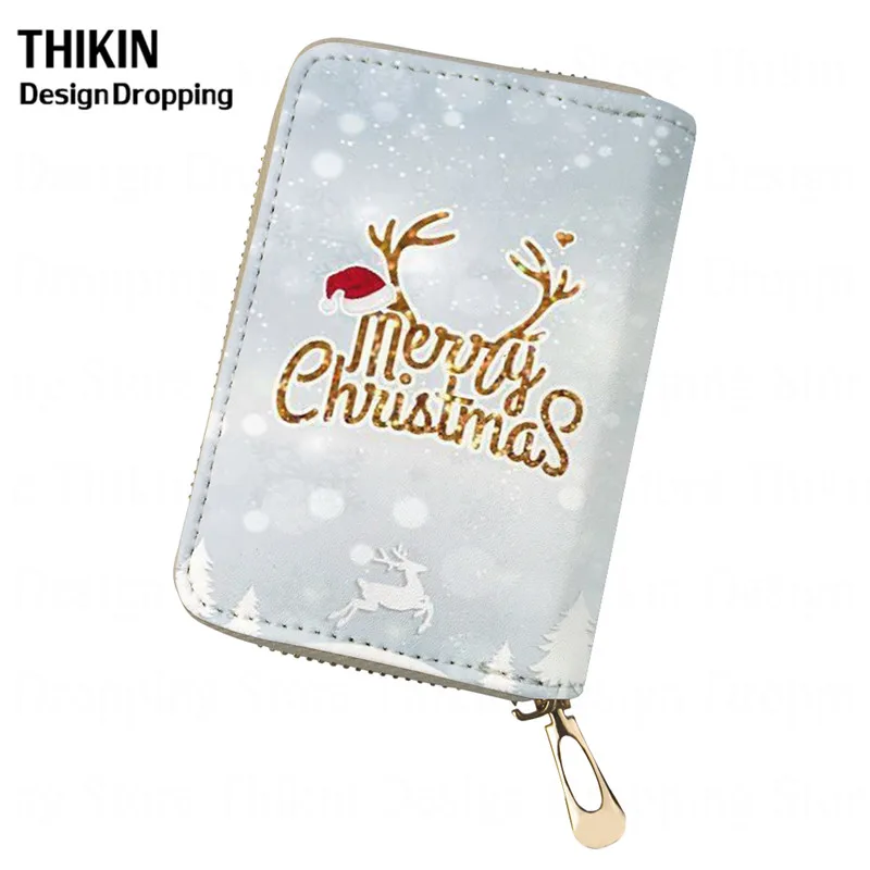 THIKIN Merry Christmas кожаный женский держатель для карт, женские кошельки, сумка для кредитных карт, кошелек, студенческий чехол для ID карт, защита на молнии - Цвет: as picture