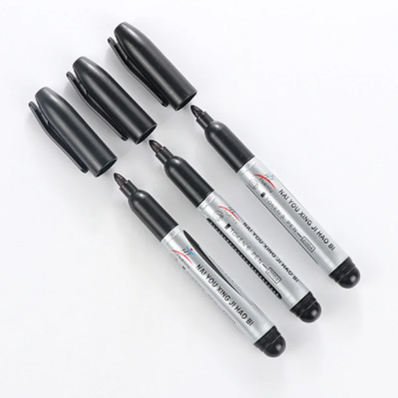 3 pcs/lot Black Permanent Oil Marker Pen Token Pens for Paper Metal Glass Marking Pen Office School Supplies Large Capacity Pen 2