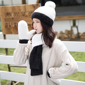 

Fashion Winter Woman Accessories Hat Scarf Gloves 3 Piece Set Cashmere Warm Breathable Sweet Temperament Female Hat Scarf