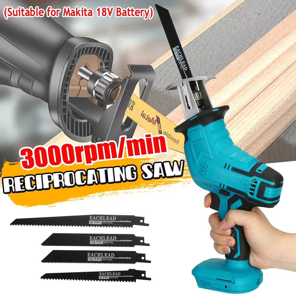 Cordless Electric Saw Portable Reciprocating Saw Metal Wood Cutting Machine 3000rpm/min Power