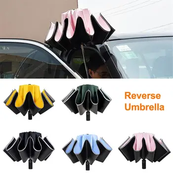 

Inverted Umbrella Windproof Anti-UV Automatic Folding Reverse Umbrella Night Reflective Strip Auto Reverse Umbrella