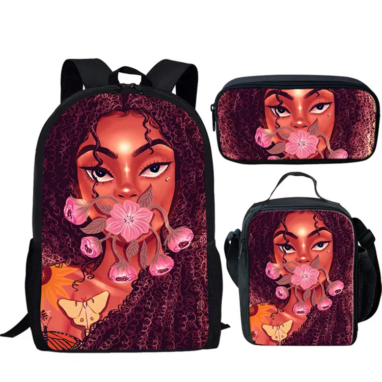 Twoheartsgirl Afro Lady Bookbags для девочек-подростков в Африканском и американском стиле; комплект школьной сумки для девочек; детские школьные сумки с героями мультфильмов; Mochila - Цвет: LH1052CGK