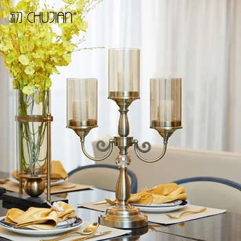 

Metal Glass Candlestick European Candle Lantern Retro Creative Model Centro De Mesa Living Room Dining Table Decoration 30ZT205