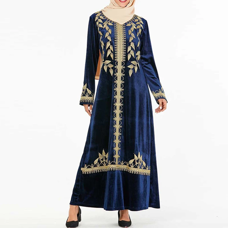 dark blue dress Большие размеры зимнее бархатное abaya Дубай турецкий хиджаб мусульманское платье исламское одежда Абая для женщин Caftan Moroc кафтан халат ислам - Цвет: dark blue dress
