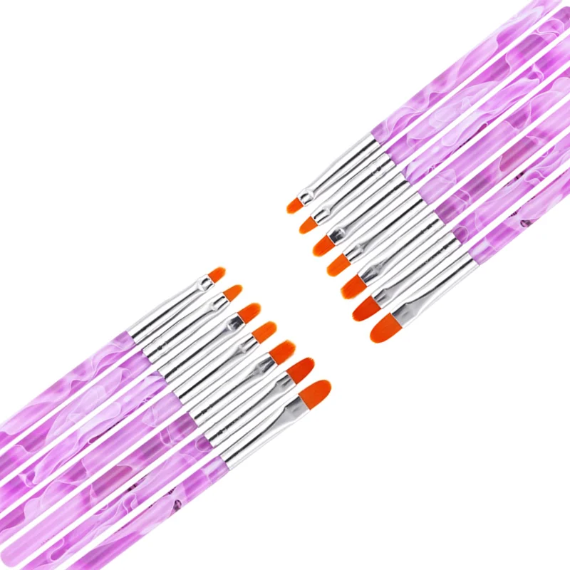7pcs Purple Acrylic Nail Brushes Nail Art Design Painting Tool Pen For UV Gel Polish Brush Set Kit Art Brush Pen Tools