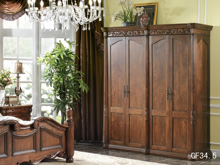 4 doors wardrobe Набор мебели для спальни, Роскошная Современная Итальянская кровать для двойной кровати, классический дизайн, деревянный прикроватный шкаф, 4 двери, большой шкаф GF34 - Цвет: 4 doors wardrobe