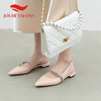 

JOUIR TALONS 2020 New Arrivals Genuine Leather Women Sandals Low Heels Pointed Toe Crtstal Pumps Summer Party Lady Women Shoes