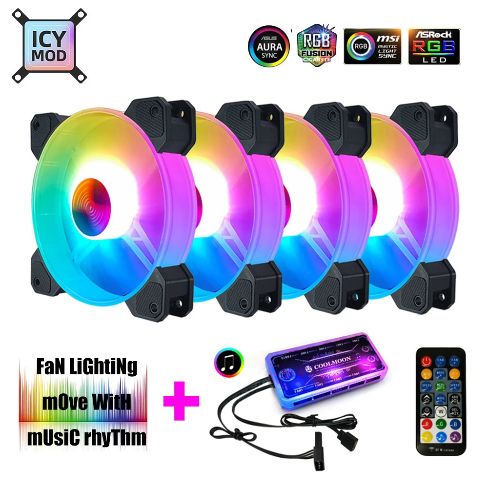 Кулер Coolmoon 12 см RGB 5 В музыкальный ритм бесшумный с корпусом аура синхронизация