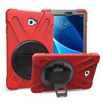

For Samsung Galaxy Tab A 10.1 SM-T580 T580N T585 T585C Rugged PC+Silicone hard Cover 360 Swivel Stand Handle Strap & Neck Strap