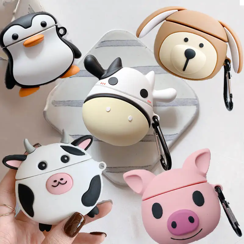 

For AirPods Case 3D Cute Cartoon Milk Cow Dog Pig Penguin Cover for Apple Airpods 2 Bluetooth Wireless Earphone Charging Box