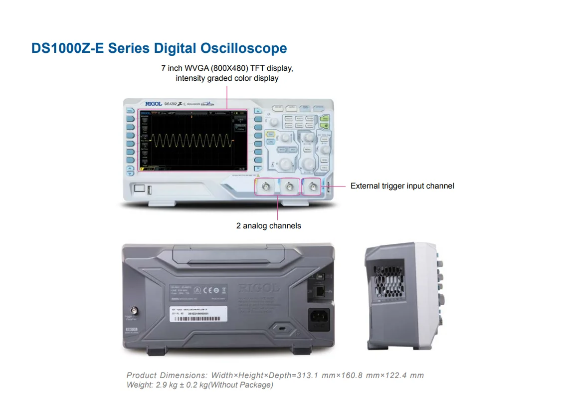 RIGOL DS1102Z-E 100MHz Digital Oscilloscope 2 analog channels ...