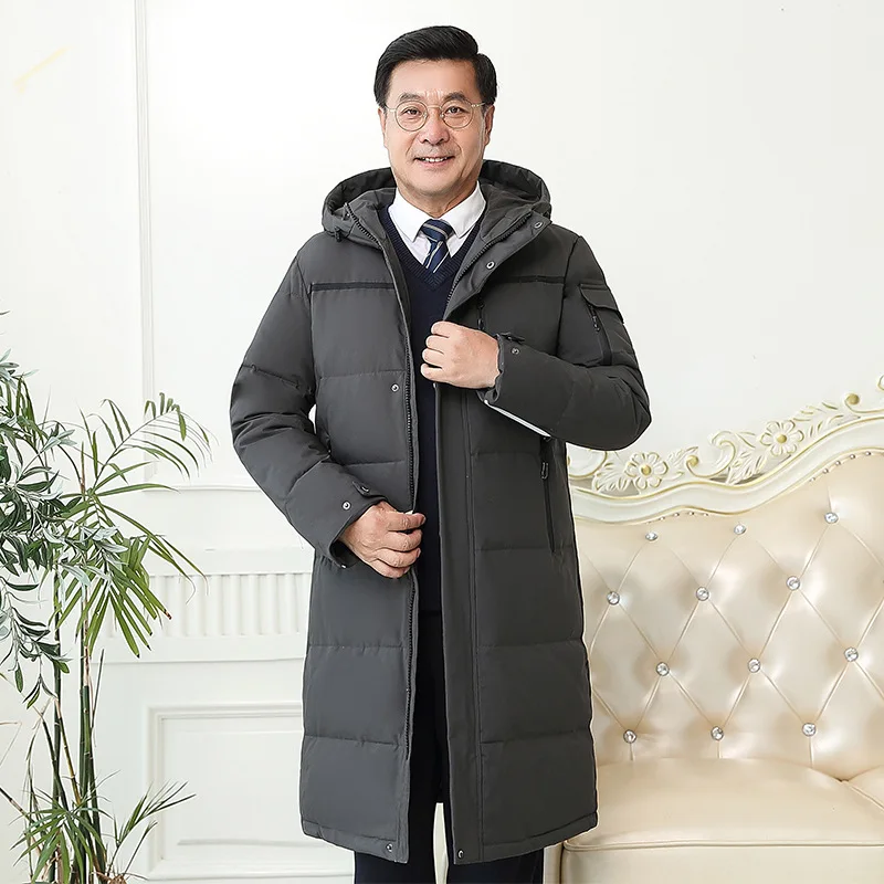 2022 Fashionable Thicken Jacket Men Hooded Warm Lengthen Parka White