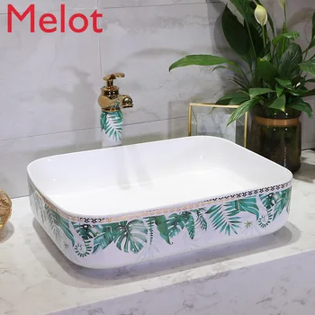 

Ceramic Table Basin Washbasin Square European Style Bathroom Household Table Basin Balcony Sink Single Basin