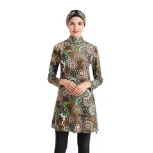 Мусульманский купальник для женщин с длинным рукавом, модный винтажный принт, Буркини, хиджаб, Исламский купальник, одежда для плавания, костюм, комплект для девушек размера плюс