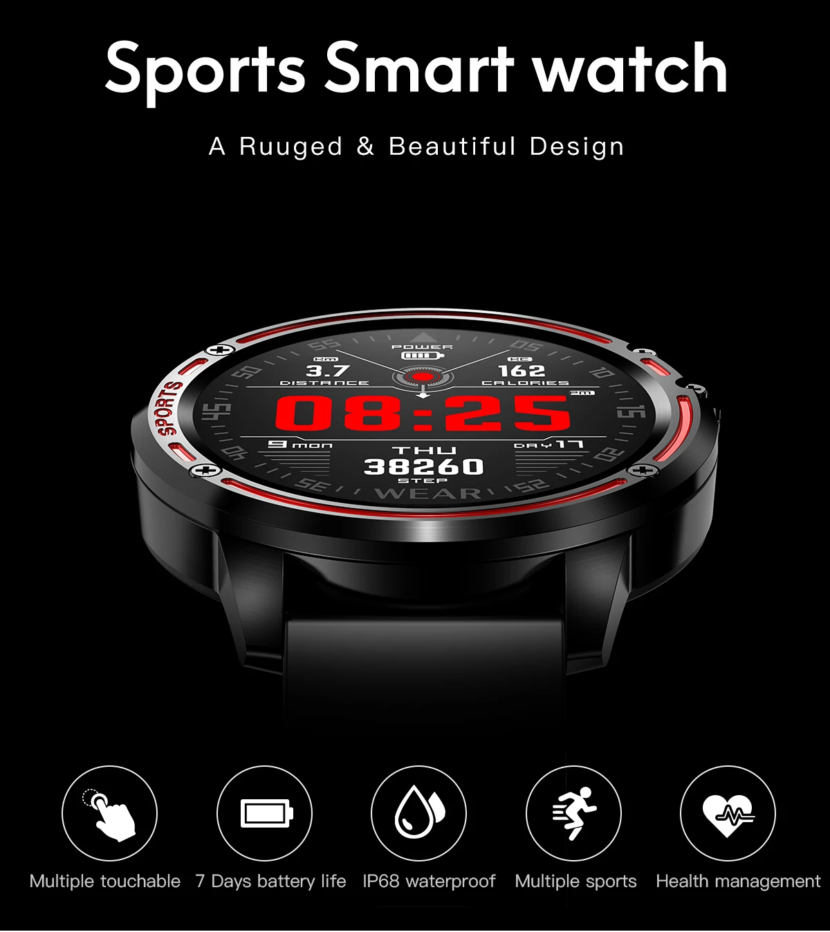 Torntisc L8 PPG+ ECG Full Round Display Smart Watch Men IP68 Waterproof Heart Rate Blood Pressure Sport Smartwatch