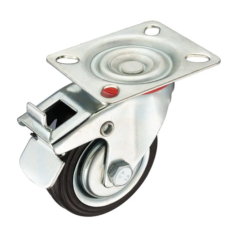 

3-inch Rubber Caster Wheel Brake, Swivel Top Plate, 110 lbs. Load Capacity