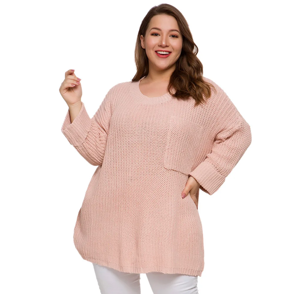 

2019 New Fashion Women Autumn Outfit Knit Oversized XXXXL Plus Size Sweaters Pure Color Long Leisure Sweater
