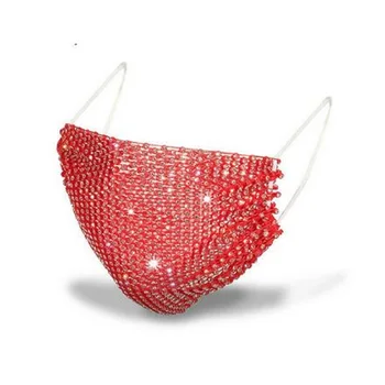

2020 New Fashion Crystal Masquerade Mask Women Party Jewelry Fishing Net Metal Rhinestone Tassle Shining Face Mask