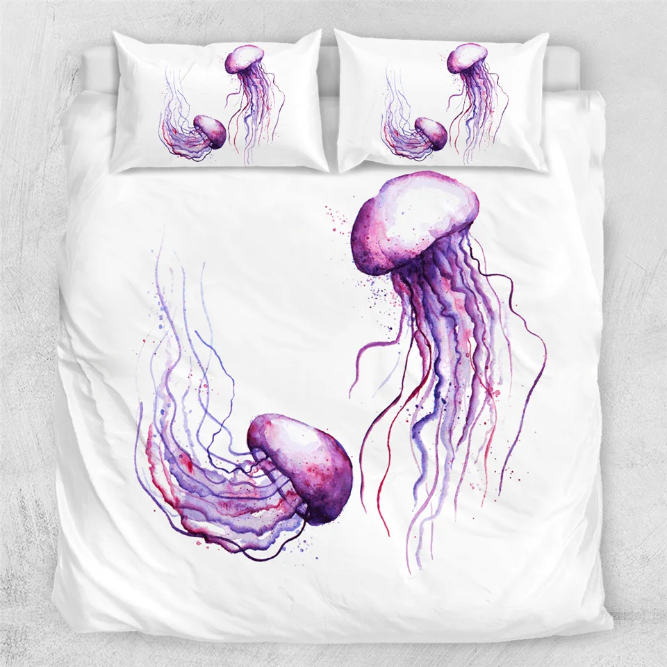 BeddingOutlet, светящаяся Медуза, Комплект постельного белья, морской конек, пододеяльник, океанское морское одеяло с изображением животных, покрывало, покрывало, акварельное постельное белье - Цвет: Jelly Fish 3