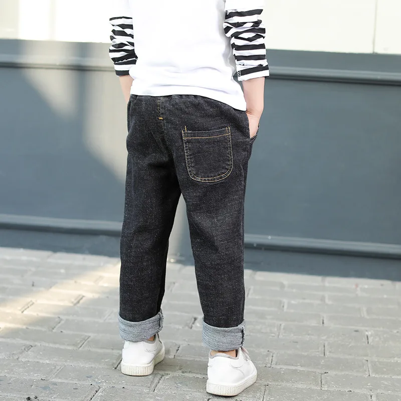 Джинсовые брюки для мальчиков г. стиль, корейский стиль, однотонные Детские Модные Узкие Эластичные Обтягивающие штаны в западном стиле, Fas