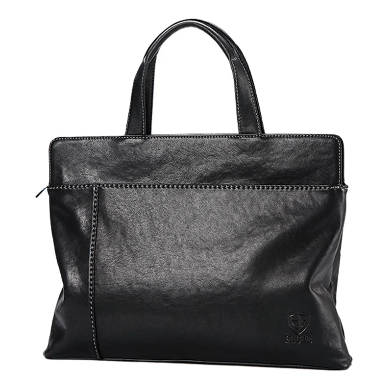 LJL-FEGER Men Bag Genuine Leather Laptop Briefcases Slim Computer Bag Zipper Closure Business Handbags Tote Tablet Briefcase Cas