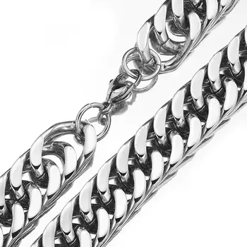 

19mm Wide Heavy Jewelry 316L Stainless Steel Silver Color Double Cuban Curb Chain Men's Unisex's Handmade Necklace Or Bracelet
