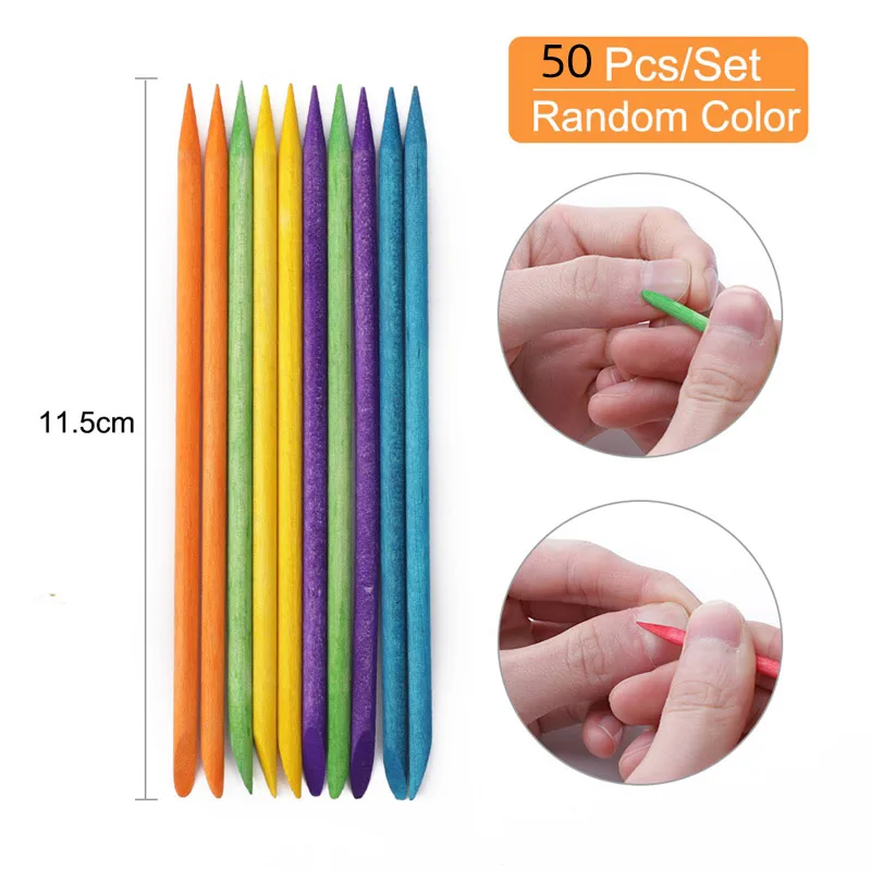 colorful 50 pcs 100/50/10 pcs Wooden Cuticle Pusher Nail Art Cuticle Remover Orange Wood Sticks For Cuticle Removal Manicure Nail Art Tools - Цвет: colorful 50 pcs