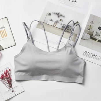 

Lace Trim Seamless Bras Tube Top Back Wrapped Bra Solid Wide Shoulder Strap Stretchy Sports Bralette Women Underwear W1