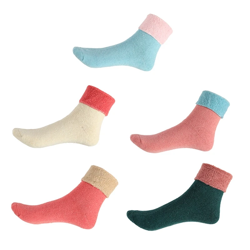 5Pairs/Lot High Quality Women Winter Vintage Rabbit Wool Socks Thicken Warm Female Fashion Patchwork Retro thermal Cotton Socks