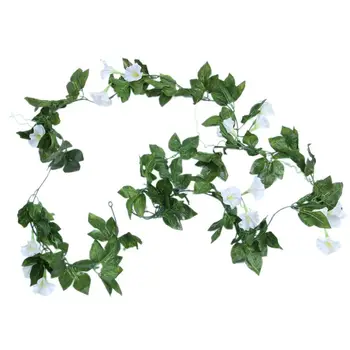 

Artificial Morning Glory Vine Hanging Wall Plant Garland Fake Garden Wall Fence,White&Green