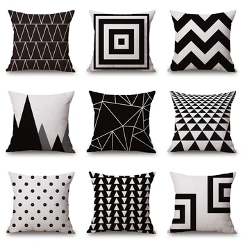 

2020 Hot New Black and White Pattern Pillowcase Cotton Linen Printed Geometry Euro Style Without Pillow for Home 45 x 45cm