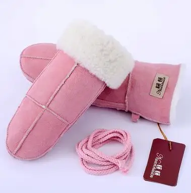 women pink Мужские осенне-зимние толстые теплые цельные шерстяные меховые кожаные перчатки зимние брендовые шерстяные меховые варежки R2217 - Цвет: women pink