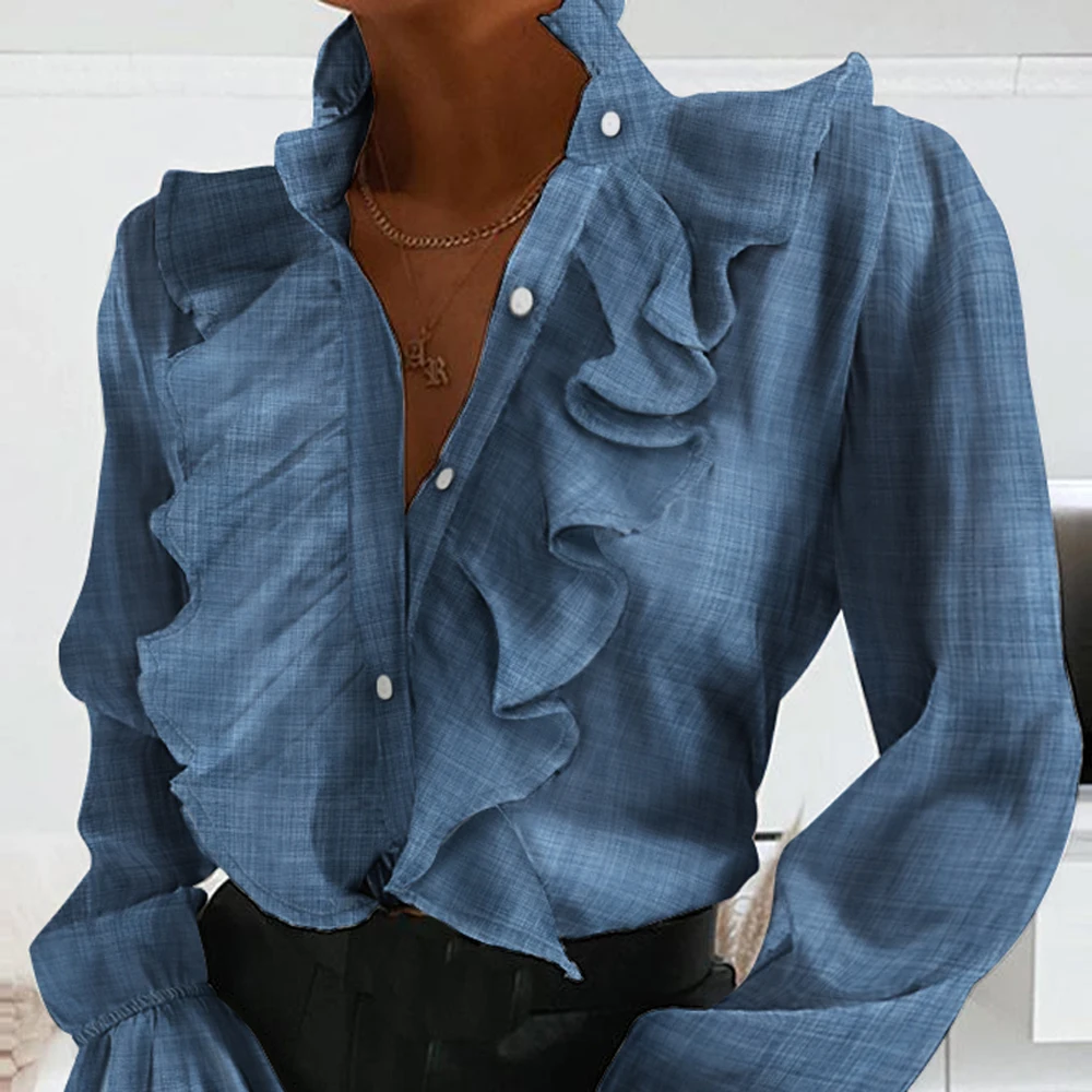

Women Elegant Office Work Ruffle Blouse Butterfly Sleeve Shirt Lady V-Neck Summer Tops Blusa Solid Color Streetwear Female Tops