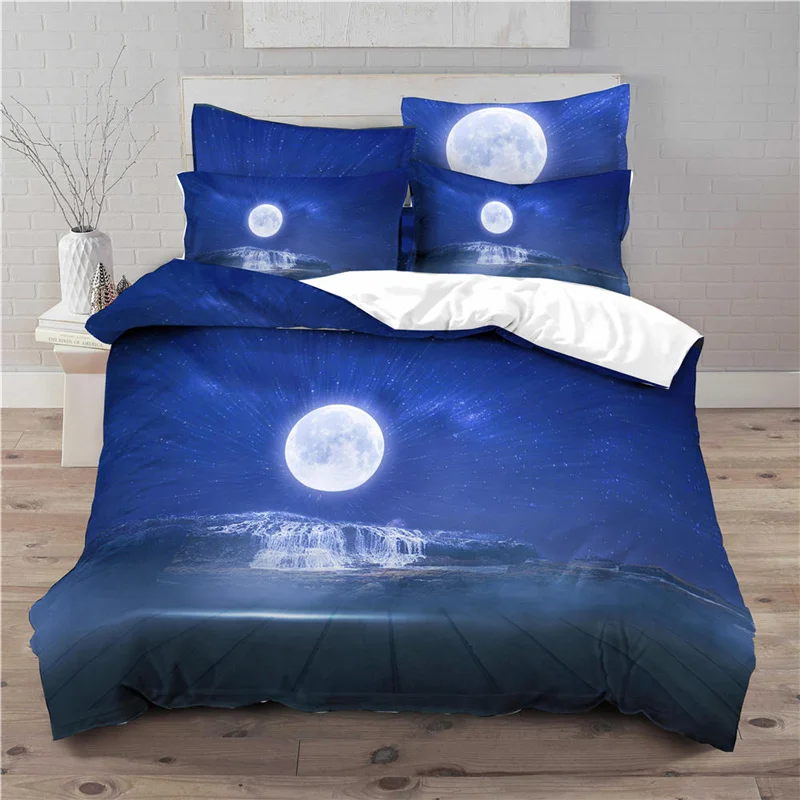 

Luxury 3D Moon Printed 2/3Pcs Bedding Set Comfortable Night Sky Pattern Duvet Cover Pillowcase Home Textile Queen and King Size