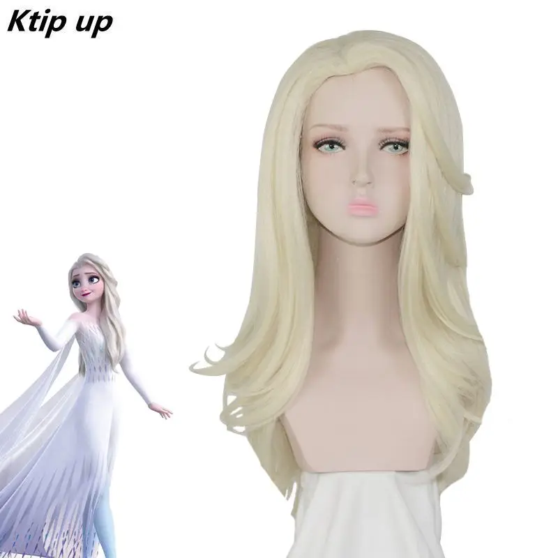 

Ktip Up Movie Princess Elsa 2 Cosplay Wigs Snow Ice Queen Long Light Yellow Wavy Party Hairs Girls Women Gift